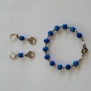 Teal Bracelet and Earring Set - Paw Print